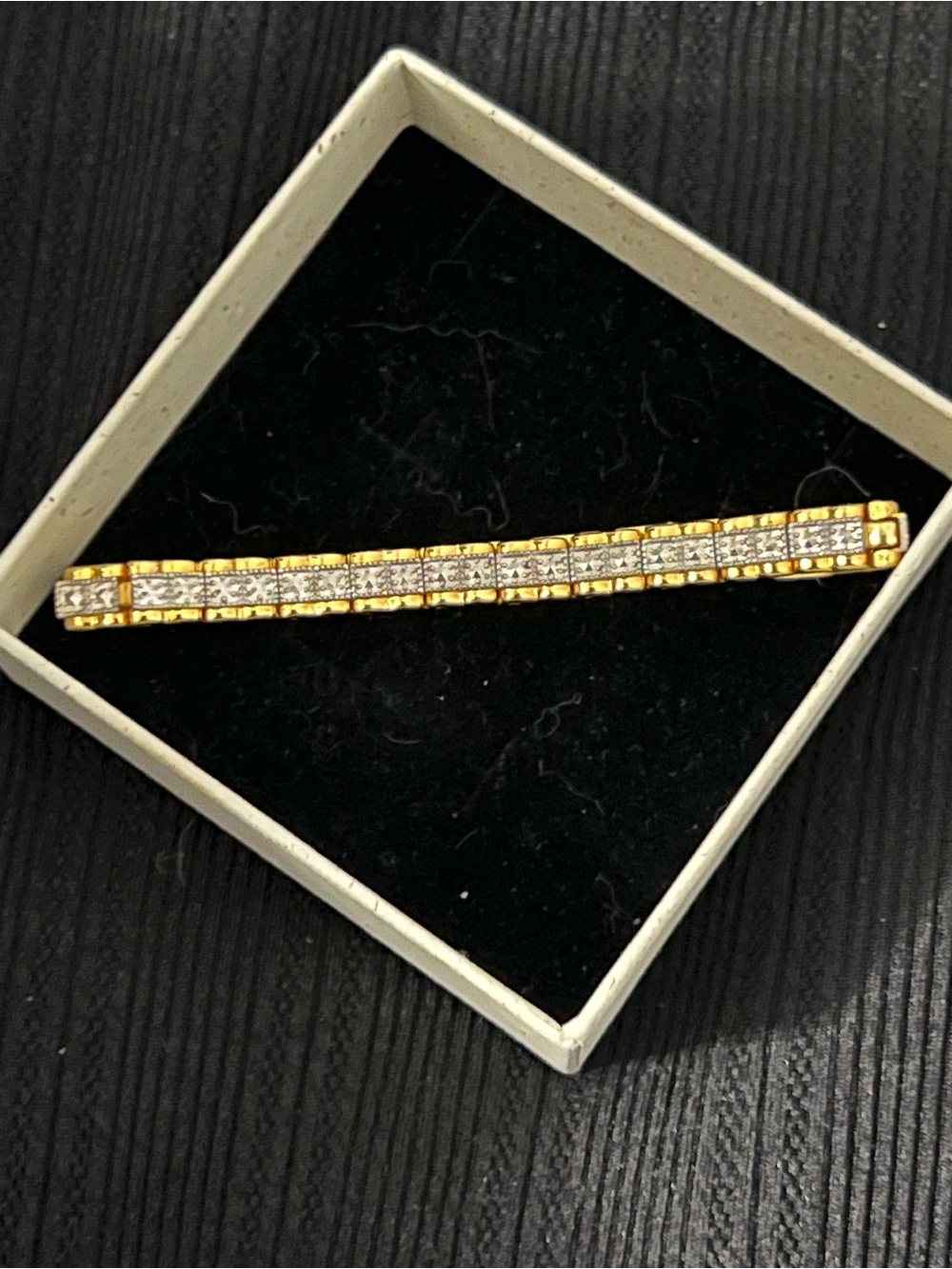 Two Tone Gold Silver Rhinestone Link Bracelet Pave Crystal 7” Sparkly